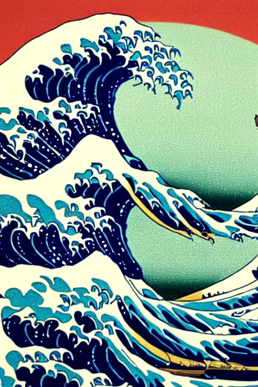 Image similar to Shepard Fairey The Great Wave off Kanagawa, sun in the background