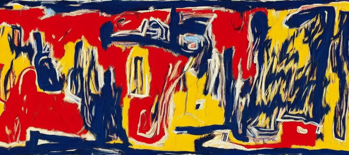 Image similar to a mountain range landscape by jean - michel basquiat