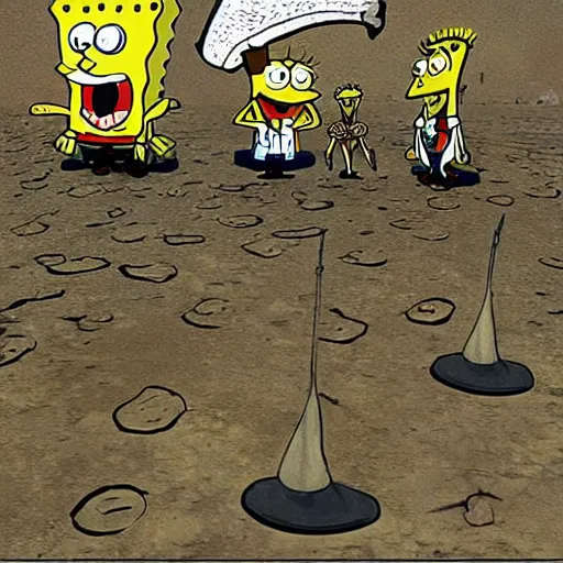 Prompt: spongebob invading of Iraq l historical image circa 2003, photo, still, photorealistic