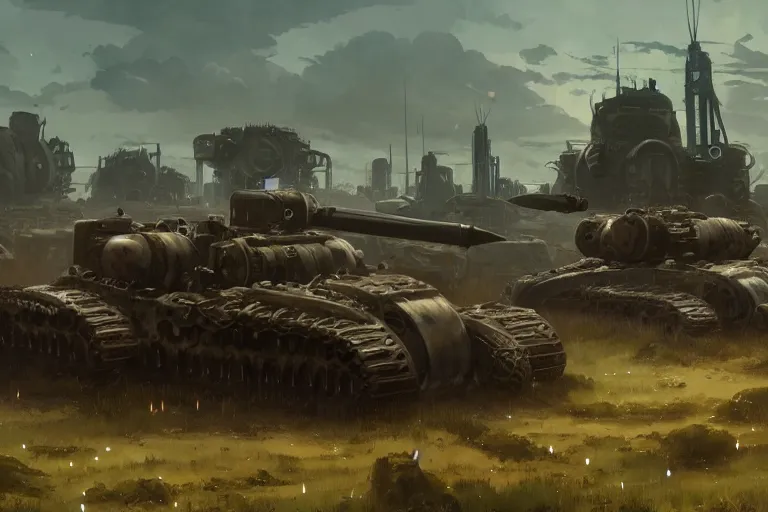 Prompt: concept art of ruined dieselpunk orcish tanks in an open field, key visual, ambient lighting, highly detailed, digital painting, artstation, concept art, sharp focus, by makoto shinkai and akihiko yoshida and hidari and wlop