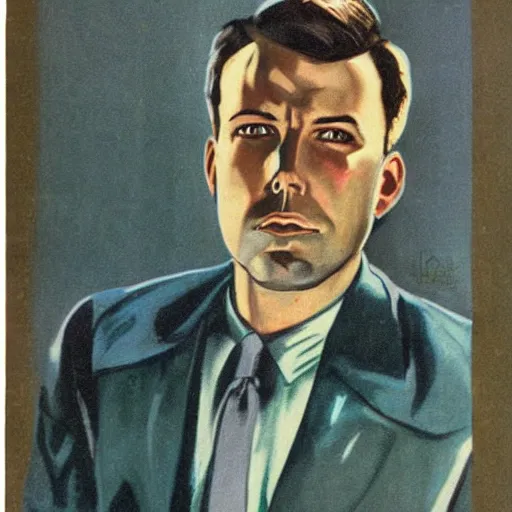 Prompt: “Ben Affleck portrait, color vintage magazine illustration 1950”