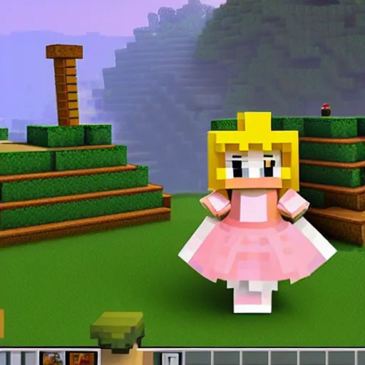 Image similar to an in-game screenshot of Adele as Princess Peach in Minecraft