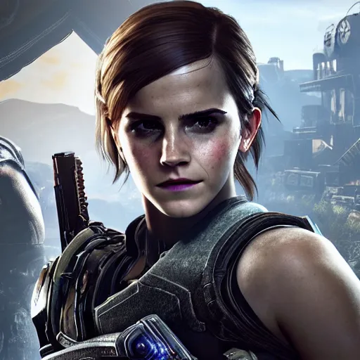 Image similar to emma watson in gears of war, destiny 2, witcher 3, god of war, warframe, cyberpunk 2 0 7 7, overwatch, fortnite, highly detailed, extremely high quality, hd, 4 k, professional photographer, 4 0 mp, lifelike, top - rated, award winning, realistic, detailed lighting, detailed shadows, sharp, edited, corrected, trending