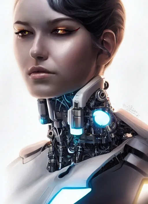 Image similar to portrait of a cyborg woman who turns her head to the ((((((right))))) left+450 (((((up))))) (((((down))))) by Artgerm,eyes closed , biomechanical, hyper detailled, trending on artstation