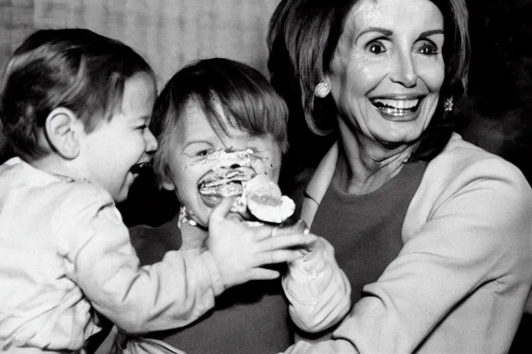 Image similar to Photograph of Nancy Pelosi smiling and eating a small child. Blood is everywhere.