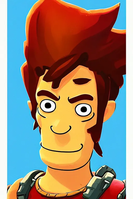 Prompt: an in game portrait of fry from futurama in the legend of zelda breath of the wild, breath of the wild art style.