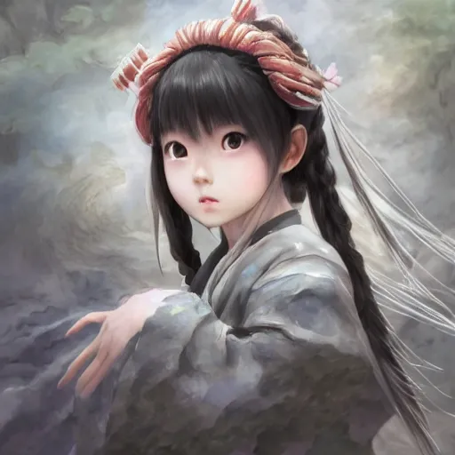 Image similar to dynamic composition, motion, ultra-detailed, amazing details, colorful and grayish palette, HD semirealistic anime CG concept art digital painting, watercolor oil painting of a Japanese schoolgirl, by a Chinese artist at ArtStation, by Huang Guangjian, Fenghua Zhong, Ruan Jia, Xin Jin and Wei Chang. Realistic artwork of a Chinese videogame, gradients, gentle an harmonic grayish colors.