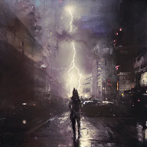 Prompt: knight holds lightning in his hand lightning all over the place bolts of lighting everywhere, realistic, ultrahd, jeremy mann painting