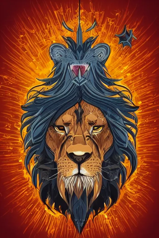 Prompt: Portrait of a Lion that is a wizard casting a spell , wizard, medieval, sticker, colorful, casting epic spell, magic the gathering artwork, D&D, fantasy, artstation, heroic pose, illustration, highly detailed, simple, smooth and clean vector curves, no jagged lines, vector art, smooth