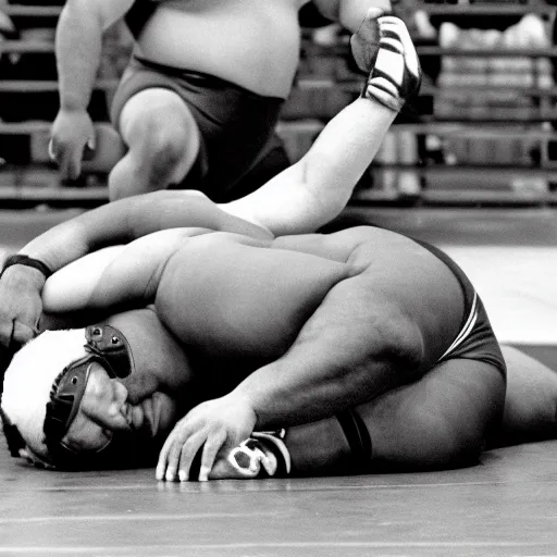 Image similar to big rex johnson wrestles a tiger. memphis 1 9 8 4.