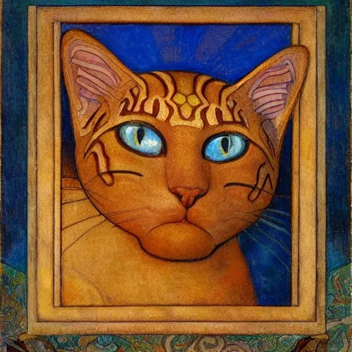 Image similar to cloisonne cat head sculpture, by annie swynnerton and diego rivera and nicholas roerich and jean delville and janet fish, symbolist, dramatic lighting, god rays, art brut, rich colors, smooth, sharp focus, extremely detailed, adolf wolfli and ( donato giancola and bilibin )