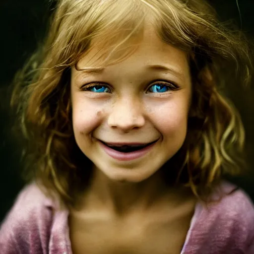 Prompt: portrait photography of happy child by annie leibovitz, deep emotions, perfect facial symmetry, dim volumetric cinematic lighting, 8 k, post - processing, extremely hyper - detailed, intricate, epic composition, masterpiece, stunning,