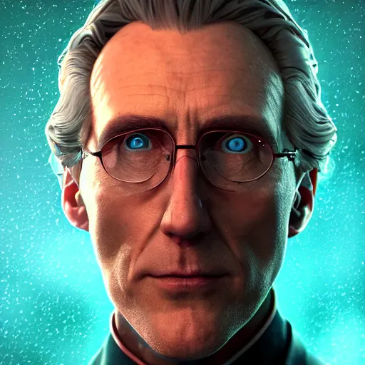 Image similar to john glover as lionel luthor, cartoon portrait made out of rain, realistic, highly detailed, neon, rendered in octane, unreal engine, beautiful, trending on artstation, emotional