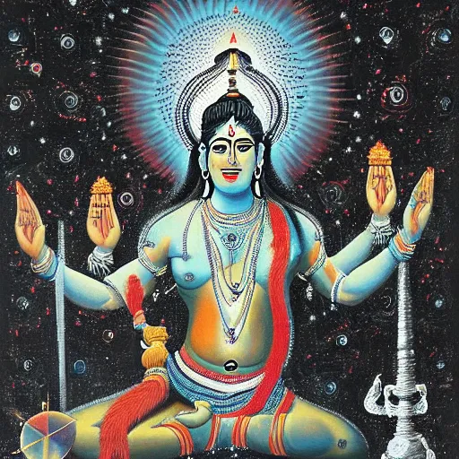 Prompt: Epic wide angle portrait of Shiva generating the universe with his lingan, visionary painting, realistic