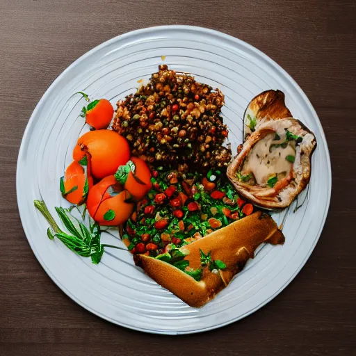 Image similar to 3/4 shot of plate of food, 35mm lens, 4k, captured with sony A3 camera