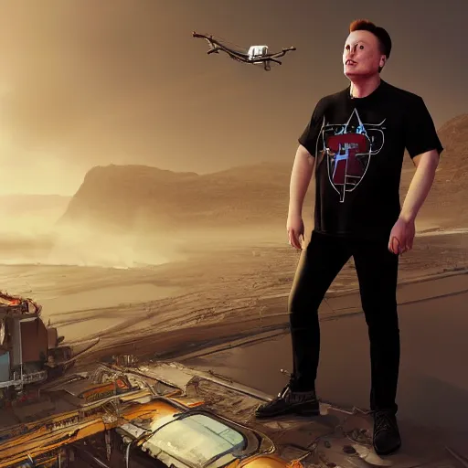 Prompt: !dream Elon musk standing with Giga chad , digital art , trending on artstation , Hyperdetailed , CGSociety