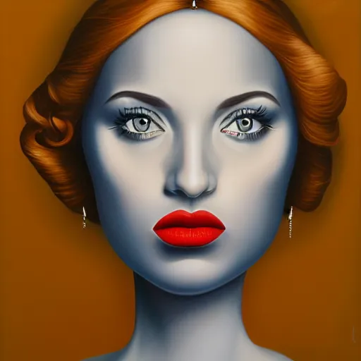 Image similar to a detailed painting of a woman, an ultrafine detailed painting by rafal olbinski, behance contest winner, pop surrealism, detailed painting, very detailed, minimalist, skeuomorphic, airbrush art