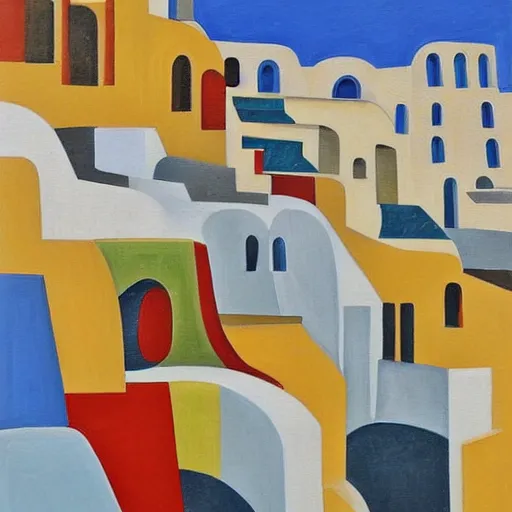 Image similar to cubism art print painting of Santorini, by Andre Baldet, trending on Saatchi Art, trending on Society6, high definition,