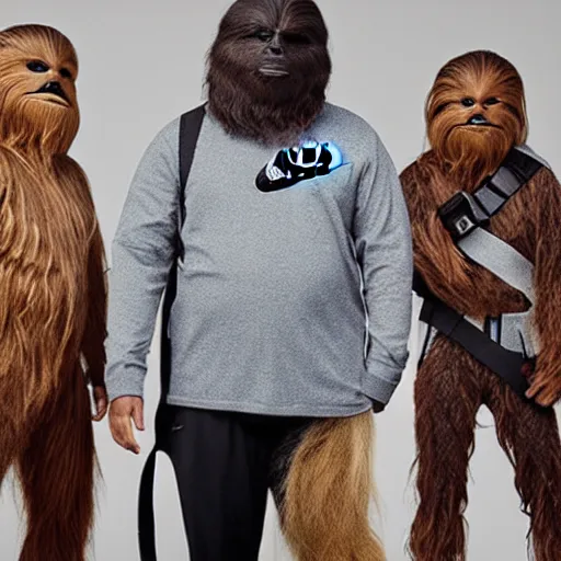 Image similar to photograph of a new nike collaboration with chewbacca