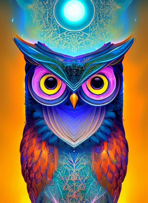 Image similar to symmetry!! product render poster vivid colors divine proportion owl, ice and snow, glowing fog intricate, elegant, highly detailed, digital painting, artstation, concept art, smooth, sharp focus, illustration,