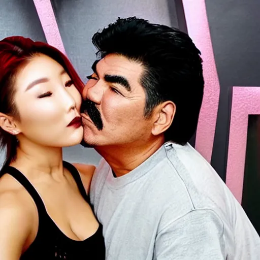 Image similar to george lopez kissing Hwasa. Loving smooch. Husband and wife. Lovely couple