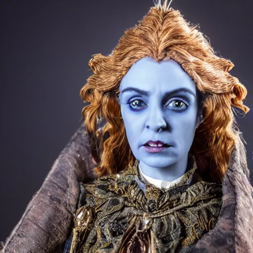 Image similar to photo taken of an epic intricate, ultra detailed, super realistic bust of a majestic gracious regal beautiful aristocratic victorian female vampire stop motion puppet created by weta workshop directed by tim burton, menacing, some zoomed in shots, photorealistic, sharp focus, extremely cold blueish colour temperature, 3 5 mm, f 1. 4