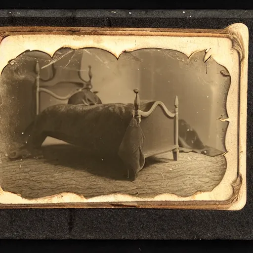 Image similar to tintype photo of a monster under the bed