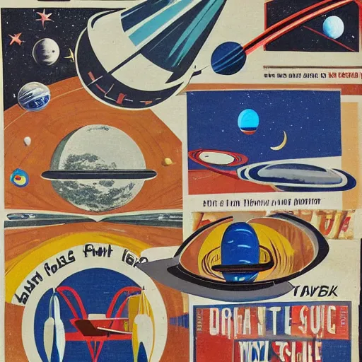 Image similar to A mid-century modern collage of Space Travel.