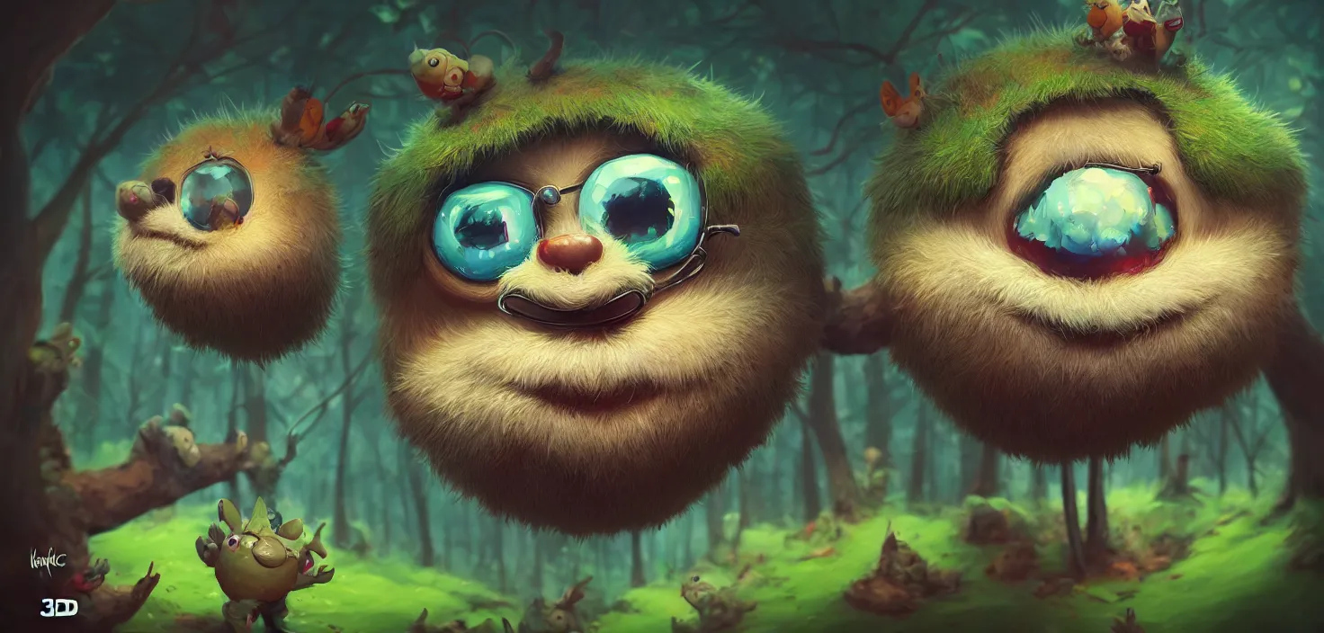 Prompt: 3 d funny fluffy face appearing from the forest, in the style of craola, shallow depth of field, highly detailed, digital painting, trending artstation, concept art, illustration, cinematic lighting, vibrant colors, photorealism, epic, octane render