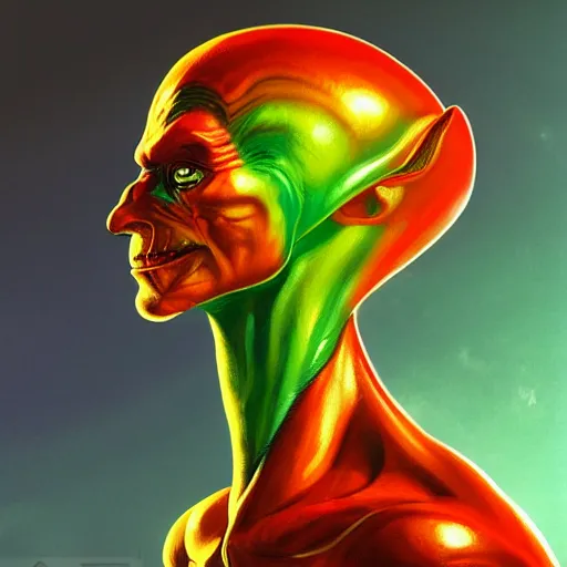 Prompt: Bright, colorful, realistic alien poltical rpg single individual headshot dramatic backlighting, kodachrome, high contrast, highly detailed, sharp focus, digital painting, concept art, illustration, trending on artstation, comic book by Alex Ross cover art