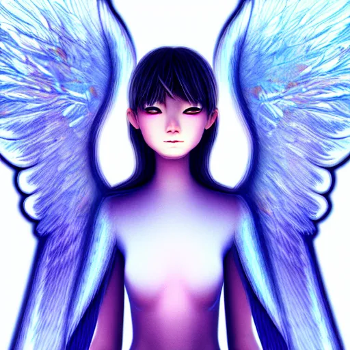 Prompt: portrait shoulder level close up image of a seraphim angel human soul light visualized as human form inspired by yuka morii and aaron blaise