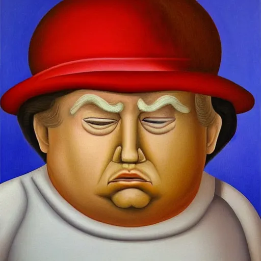Prompt: Fernando Botero painting of Donald Trump, high definition art, extremely detailed