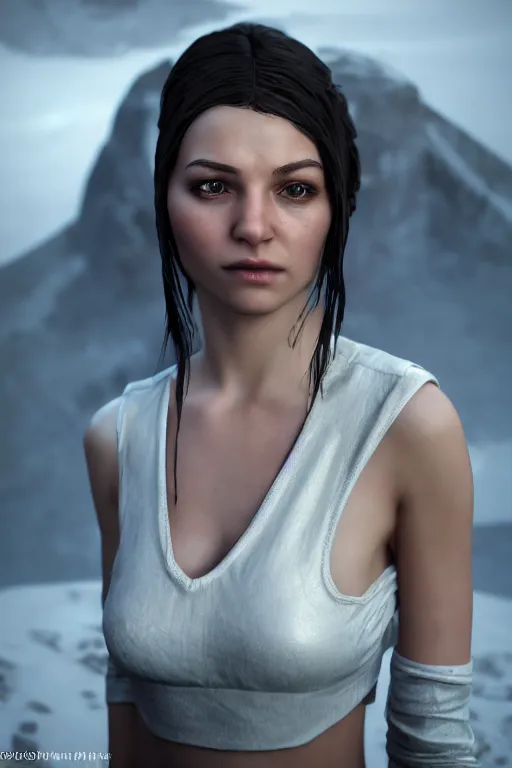 Prompt: hyperrealistic 16K octane render of April the young female character from videogame Dreamfall Chapters, photorealistic full body, white ambient background, unreal engine 5, hyperrealism, highly detailed, XF IQ4, 150MP, 50mm, F1.4, ISO 200, 1/160s, natural light, Adobe Lightroom, photolab, Affinity Photo, PhotoDirector 365, ultra realistic