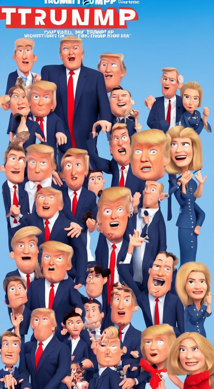 Prompt: donald trump family pixar movie poster