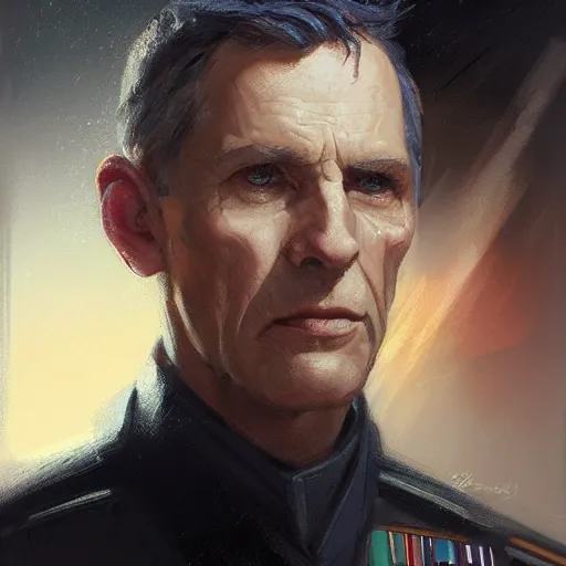 Image similar to portrait of a man by greg rutkowski, british features, straight jaw, short black hair, star wars expanded universe, he is about 6 0 years old, wearing uniform of the galactic alliance navy, highly detailed portrait, digital painting, artstation, concept art, smooth, sharp foccus ilustration, artstation hq