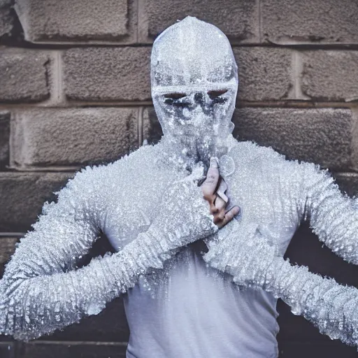 Prompt: ultra detailed photo of a man with many icey arms covering his entire body