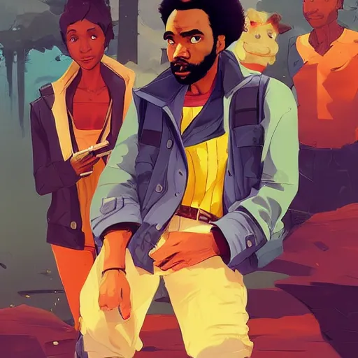 Image similar to donald glover, art gta 5 cover, official fanart behance hd artstation by jesper ejsing, by rhads, makoto shinkai and lois van baarle, ilya kuvshinov, ossdraws, style of borderlands and by feng zhu and loish and laurie greasley, victo ngai, andreas rocha, john harris