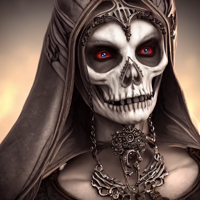 Image similar to perfectly centered close up portrait, skelton mage goddess, candid photography, by anne stokes, highly detailed, character concept, unreal engine 5