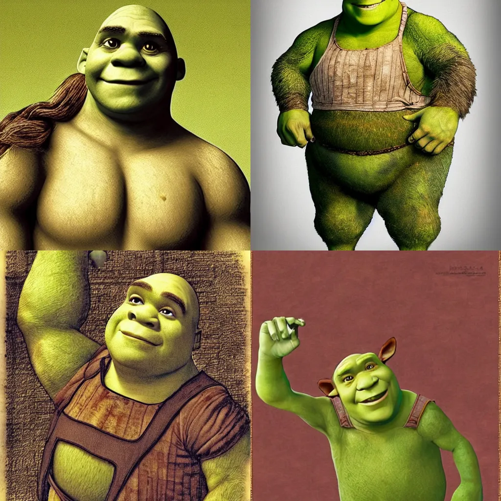 Prompt: Shrek designed by Leonardo Da Vinci