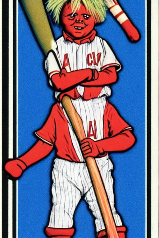 Image similar to 1 9 8 0 s baseball card of an oompa loompa