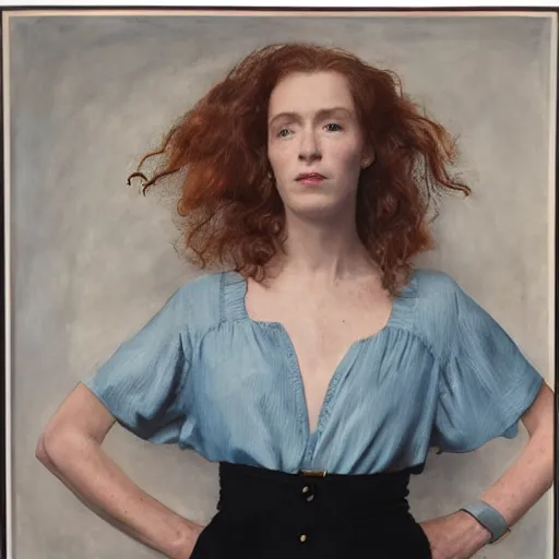 Image similar to SOPHIE the musician, photographed by Annie Leibovitz, oil on canvas