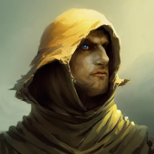 Image similar to portrait of small pale cowardly man wearing dark hood, fantasy artwork, close up, high fantasy, by karl spitzweg, sharp focus, artstation, funny situation, rpg, dnd