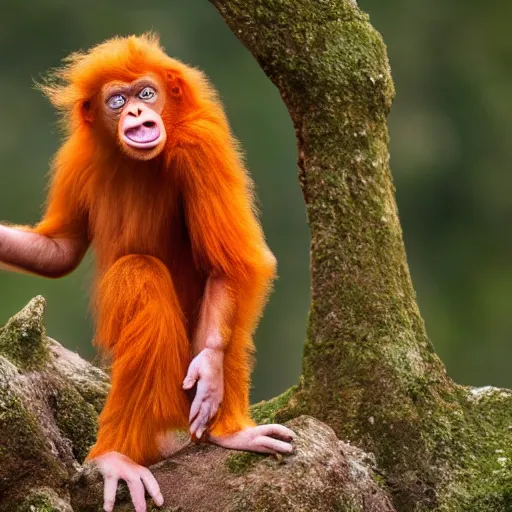 Image similar to a donald - trump - orang - outang hybrid, wildlife photography