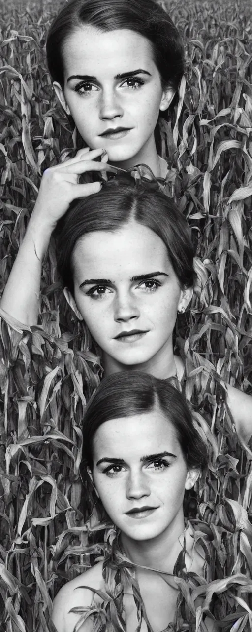 Prompt: photo photorealistic medium shot head and chest portrait photograph Emma Watson picnic in a corn field 1950s portrait by Norman Rockwell, Cecil Beaton, Lee Miller, Irving Penn, David Bailey, Corinne Day, Patrick Demarchelier, Nick Knight, Herb Ritts, Mario Testino, Tim Walker, Bruce Weber, Edward Steichen, Peter Lindbergh, Albert Watson