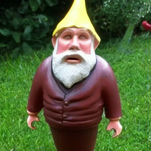 Image similar to gary busey as a garden gnome