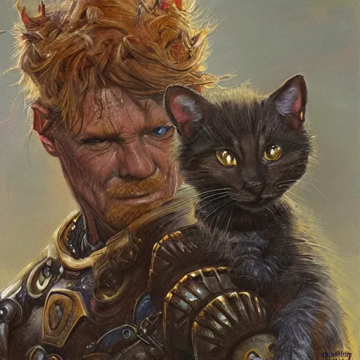 Image similar to Fanatsy D&D warrior with the head of a house cat, portrait art by Donato Giancola and James Gurney, digital art, trending on artstation