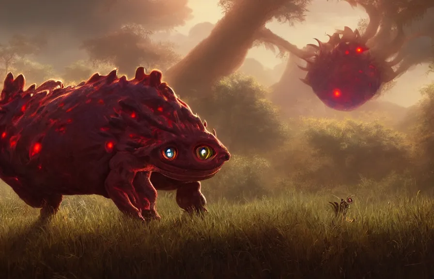 Prompt: A real life Venusaur with glowing red eyes, sunny african plains, eldritch horror, character art by Greg Rutkowski, 4k digital render