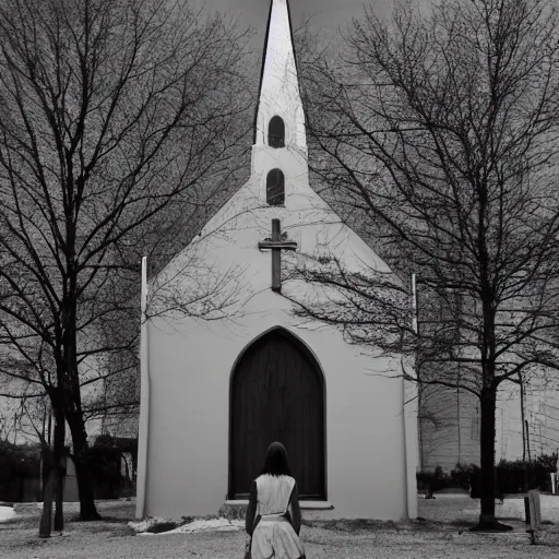 Image similar to the landscape of a girl standing in front of church, by Paindude.