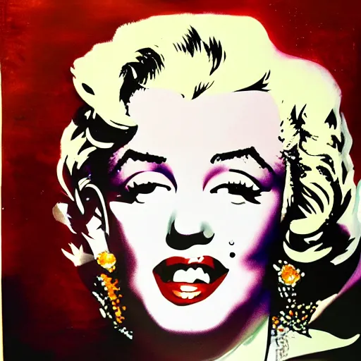 Image similar to a mixed media painting of Marilyn Monroe