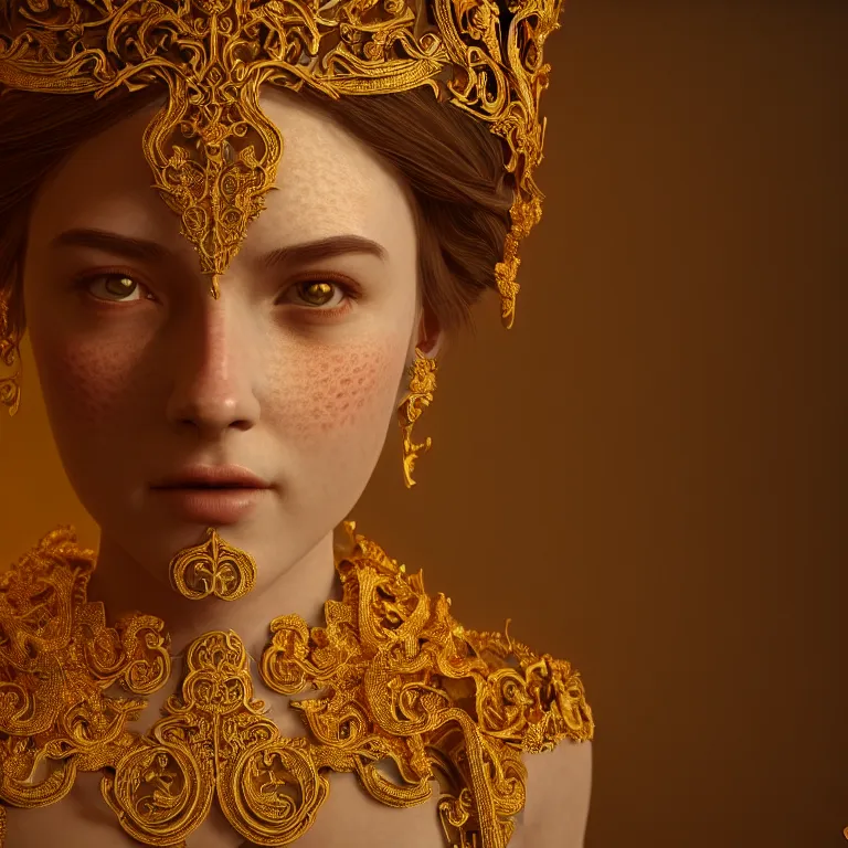 Prompt: wonderful princess of vines with a clear skin, ornate 8 k gorgeous intricate gold detailed, accent lighting, dramatic light, octane render